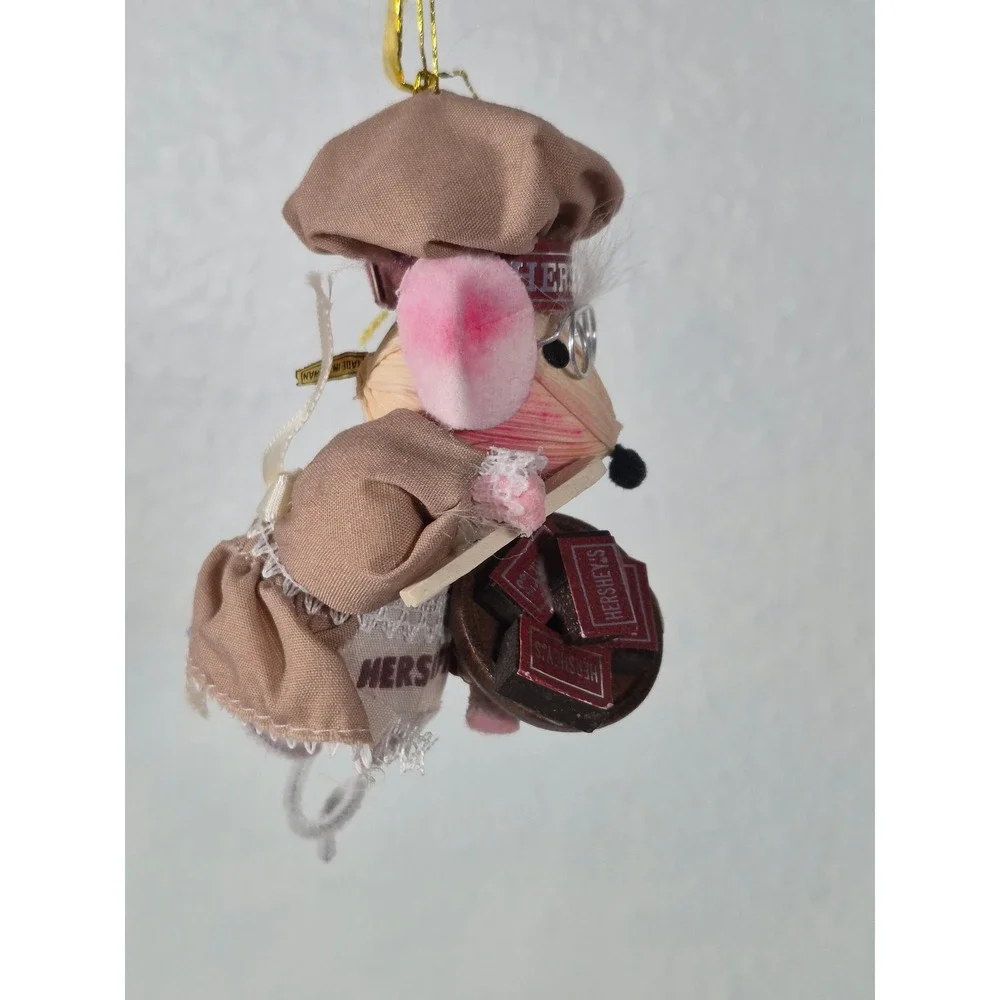Vtg Kurt Adler Hershey's Mouse Baker Christmas Ornament Corn Husk Chef Chocolate